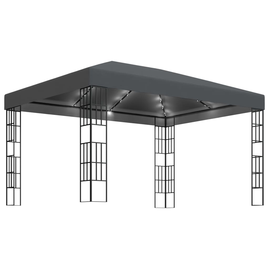 vidaXL Gazebo with LED String Lights 3x4 m Anthracite