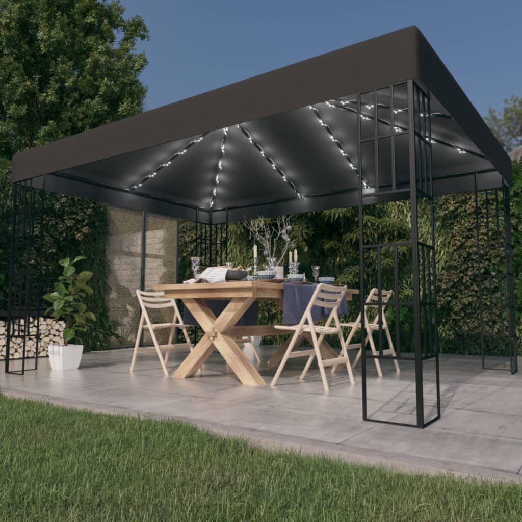 vidaXL Gazebo with LED String Lights 3x4 m Anthracite