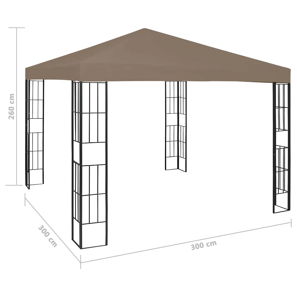 vidaXL Gazebo with LED String Lights 3x3 m Taupe