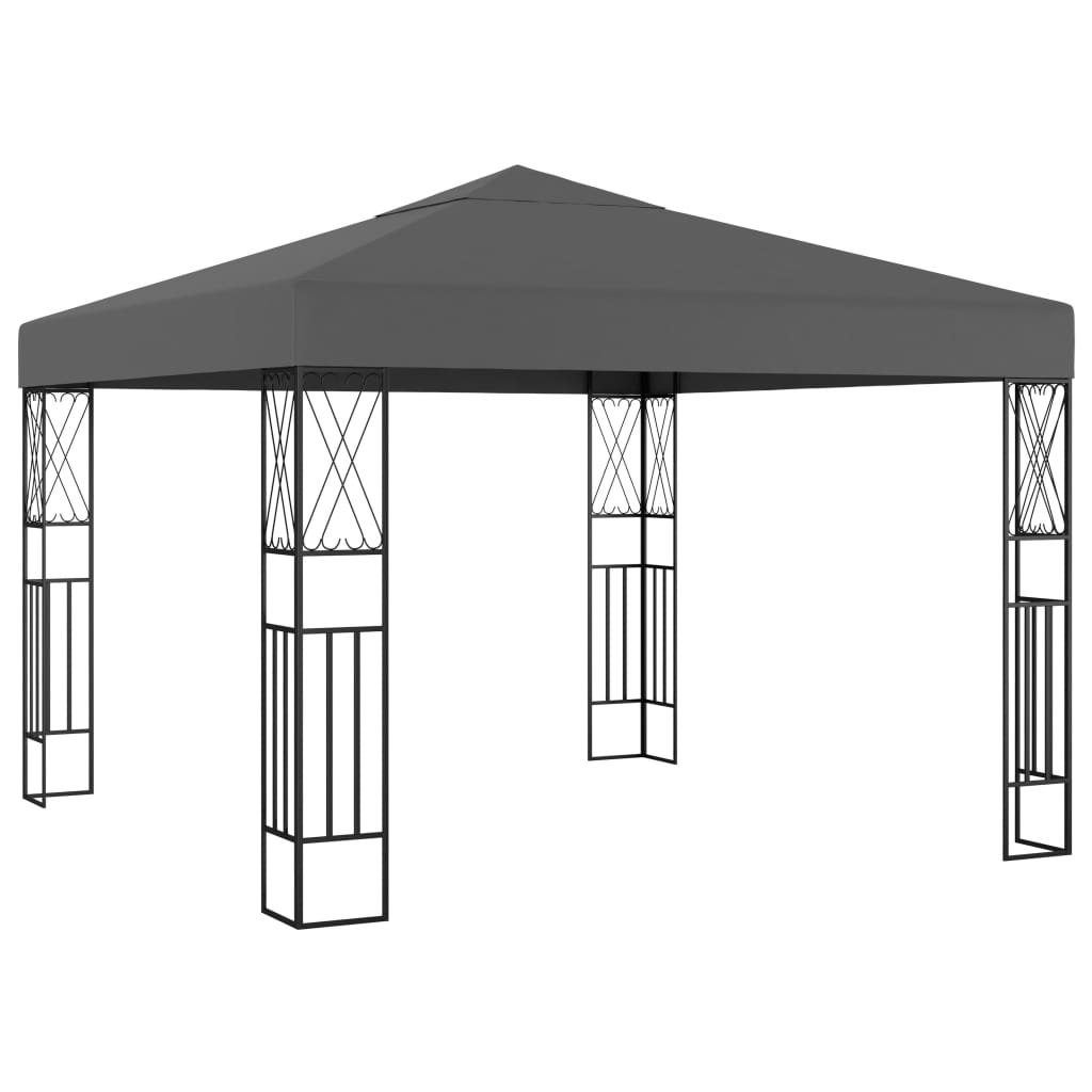 3070327 vidaXL Gazebo with LED String Lights 3x3 m Anthracite Fabric (48006+315536)