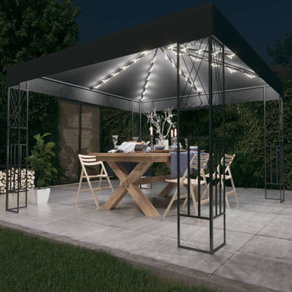 3070327 vidaXL Gazebo with LED String Lights 3x3 m Anthracite Fabric (48006+315536)