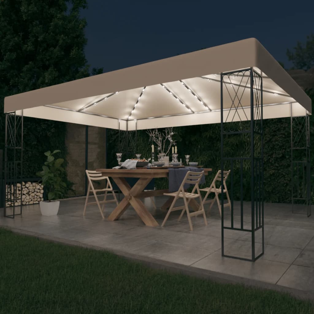 3070328 vidaXL Gazebo with LED String Lights 3x4 m Cream Fabric (48007+315536)