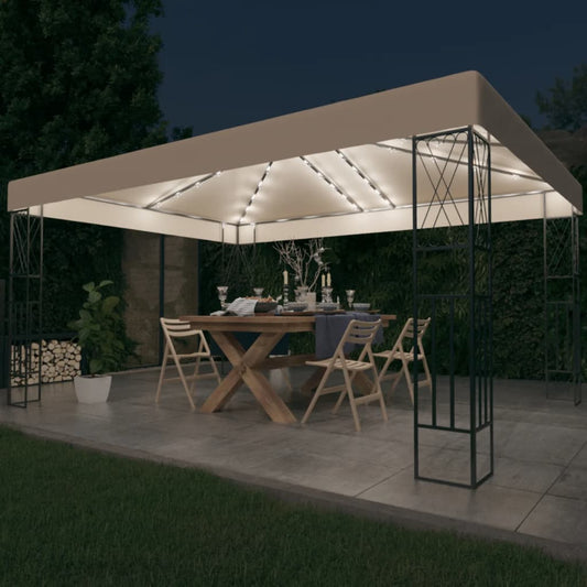 3070328 vidaXL Gazebo with LED String Lights 3x4 m Cream Fabric (48007+315536)