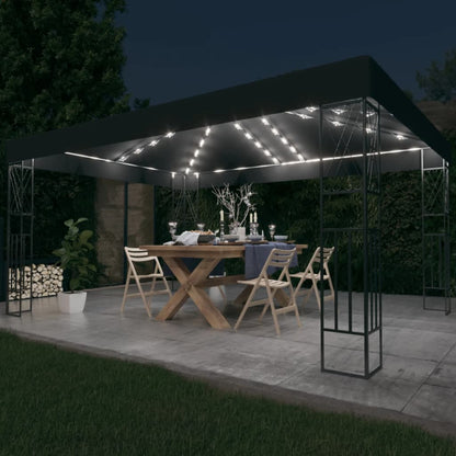 3070329 vidaXL Gazebo with LED String Lights 3x4 m Anthracite Fabric (48008+315536)