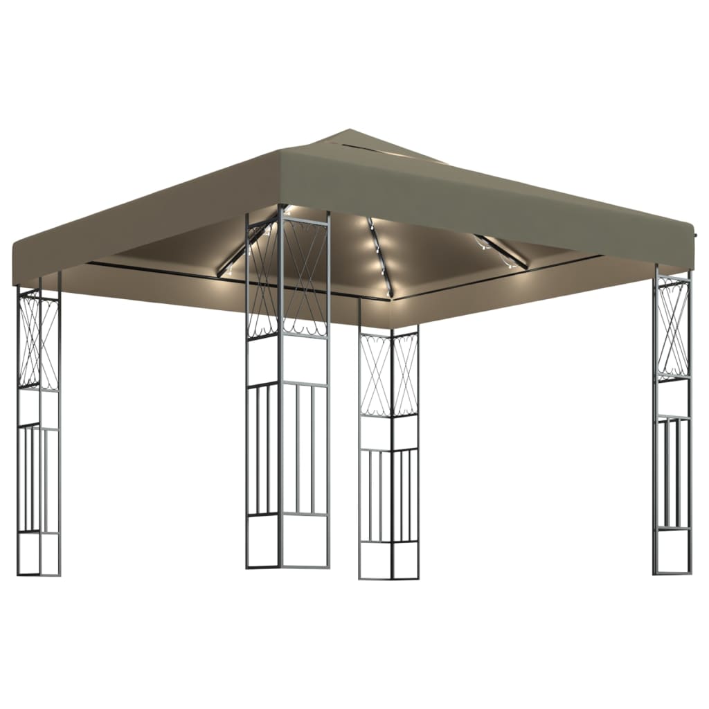 3070330 vidaXL Gazebo with LED String Lights 3x3 m Taupe Fabric (312269+315536)