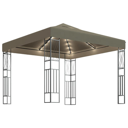 3070330 vidaXL Gazebo with LED String Lights 3x3 m Taupe Fabric (312269+315536)