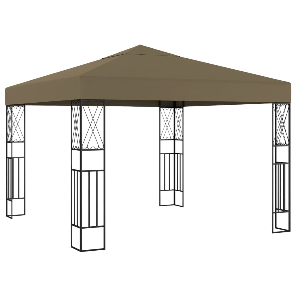 3070330 vidaXL Gazebo with LED String Lights 3x3 m Taupe Fabric (312269+315536)