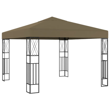 3070330 vidaXL Gazebo with LED String Lights 3x3 m Taupe Fabric (312269+315536)