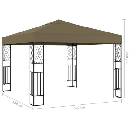3070330 vidaXL Gazebo with LED String Lights 3x3 m Taupe Fabric (312269+315536)
