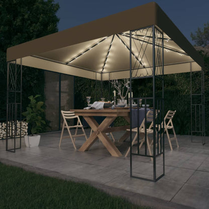 3070330 vidaXL Gazebo with LED String Lights 3x3 m Taupe Fabric (312269+315536)