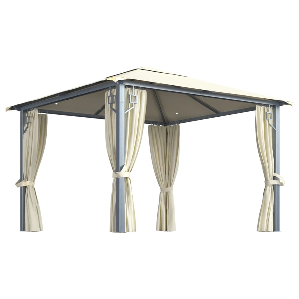 3070332 vidaXL Gazebo with Curtain&LED String Lights 3x3 m Cream Aluminium (48042+315536)