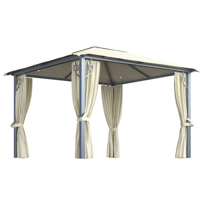 3070332 vidaXL Gazebo with Curtain&LED String Lights 3x3 m Cream Aluminium (48042+315536)