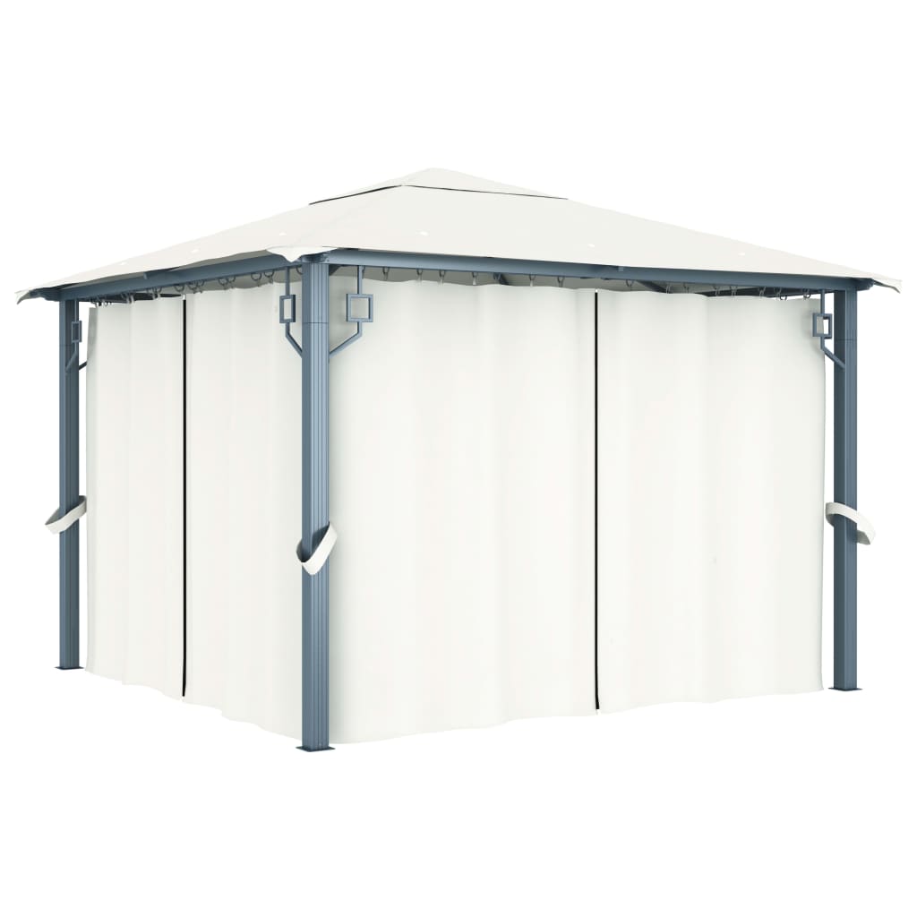 3070332 vidaXL Gazebo with Curtain&LED String Lights 3x3 m Cream Aluminium (48042+315536)