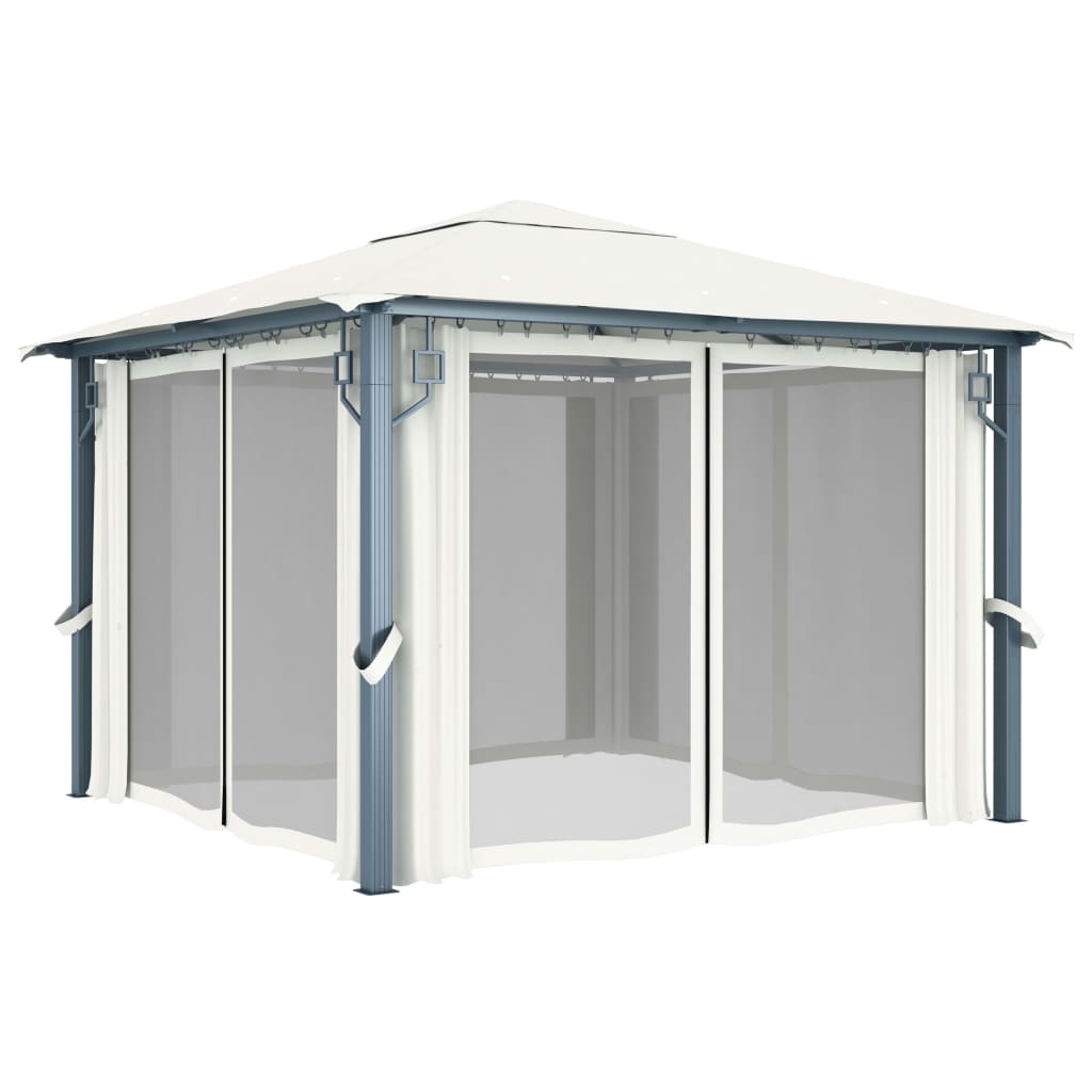 3070332 vidaXL Gazebo with Curtain&LED String Lights 3x3 m Cream Aluminium (48042+315536)