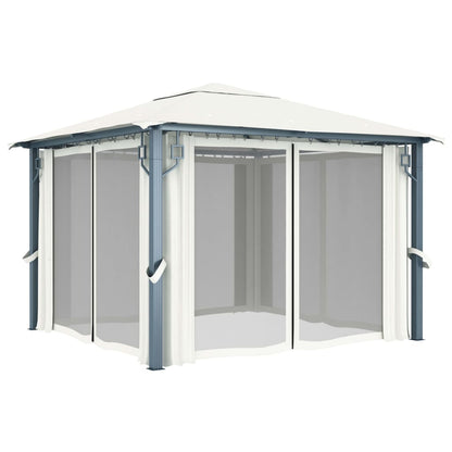 3070332 vidaXL Gazebo with Curtain&LED String Lights 3x3 m Cream Aluminium (48042+315536)