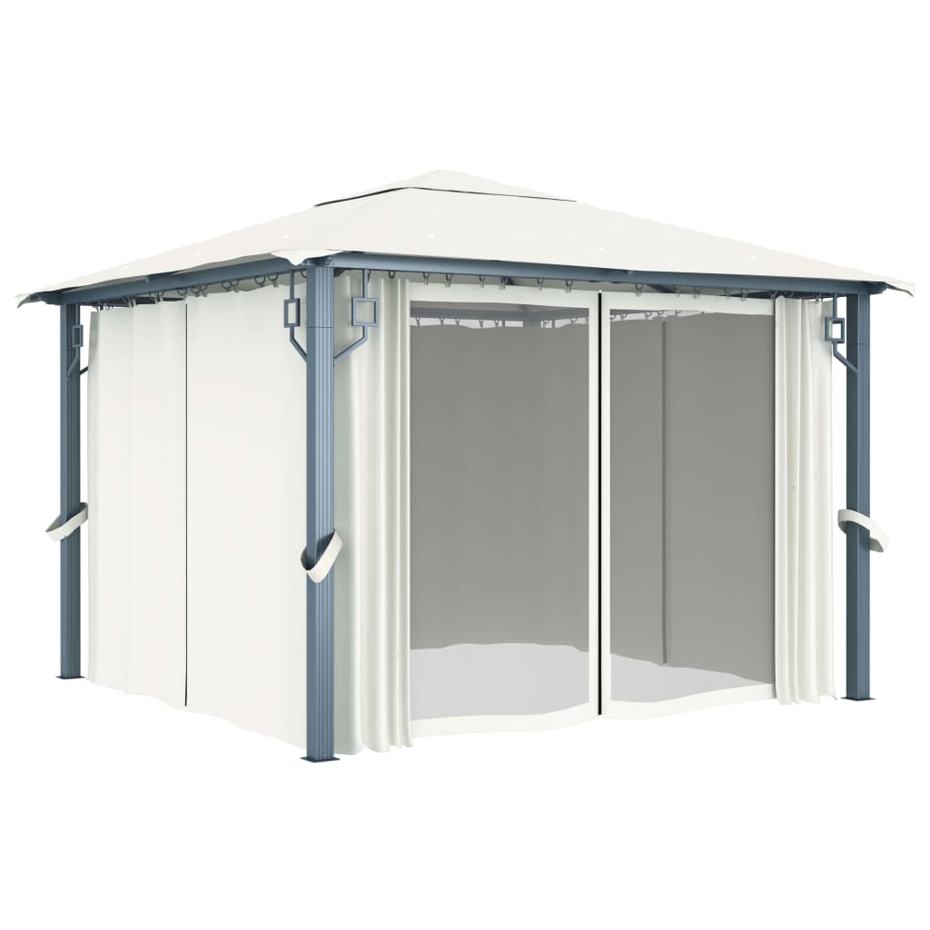 3070332 vidaXL Gazebo with Curtain&LED String Lights 3x3 m Cream Aluminium (48042+315536)