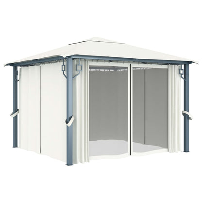 3070332 vidaXL Gazebo with Curtain&LED String Lights 3x3 m Cream Aluminium (48042+315536)