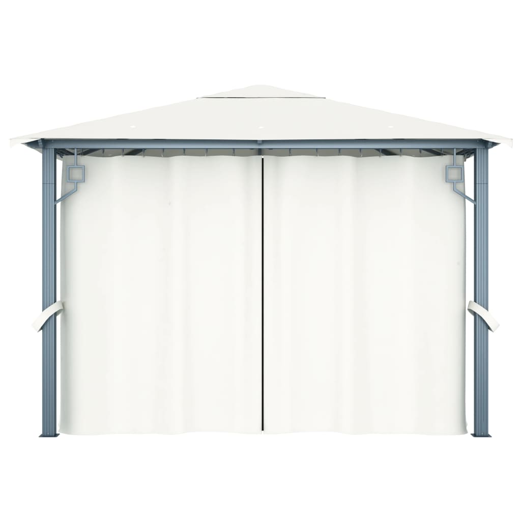 3070332 vidaXL Gazebo with Curtain&LED String Lights 3x3 m Cream Aluminium (48042+315536)