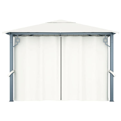 3070332 vidaXL Gazebo with Curtain&LED String Lights 3x3 m Cream Aluminium (48042+315536)