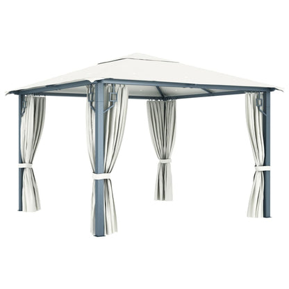 3070332 vidaXL Gazebo with Curtain&LED String Lights 3x3 m Cream Aluminium (48042+315536)