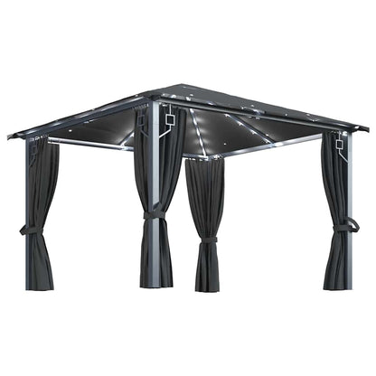 vidaXL Gazebo with Curtain&LED String Lights 3x3m Anthracite Aluminium