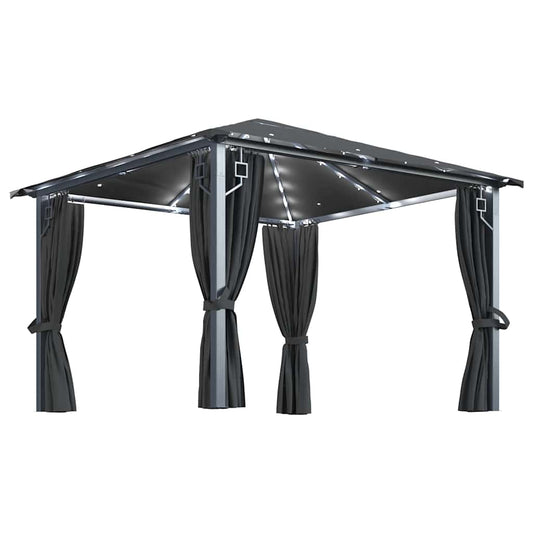 vidaXL Gazebo with Curtain&LED String Lights 3x3m Anthracite Aluminium