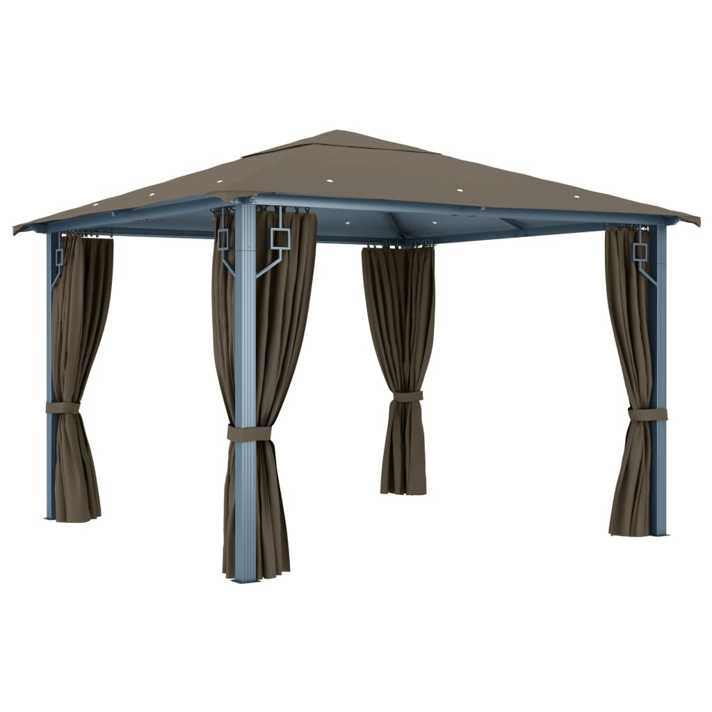 vidaXL Gazebo with Curtain&LED String Lights 3x3 m Taupe Aluminium