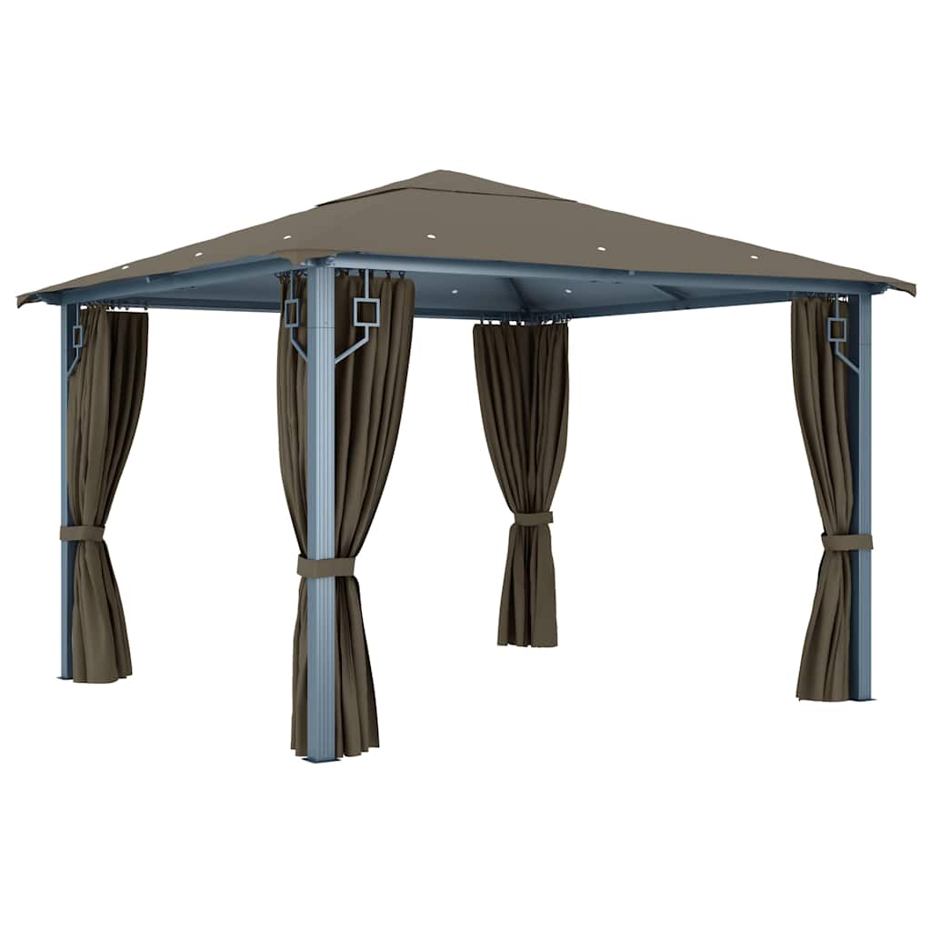 vidaXL Gazebo with Curtain&LED String Lights 3x3 m Taupe Aluminium
