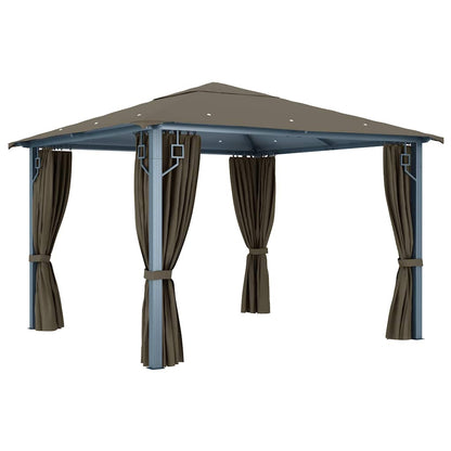 vidaXL Gazebo with Curtain&LED String Lights 3x3 m Taupe Aluminium