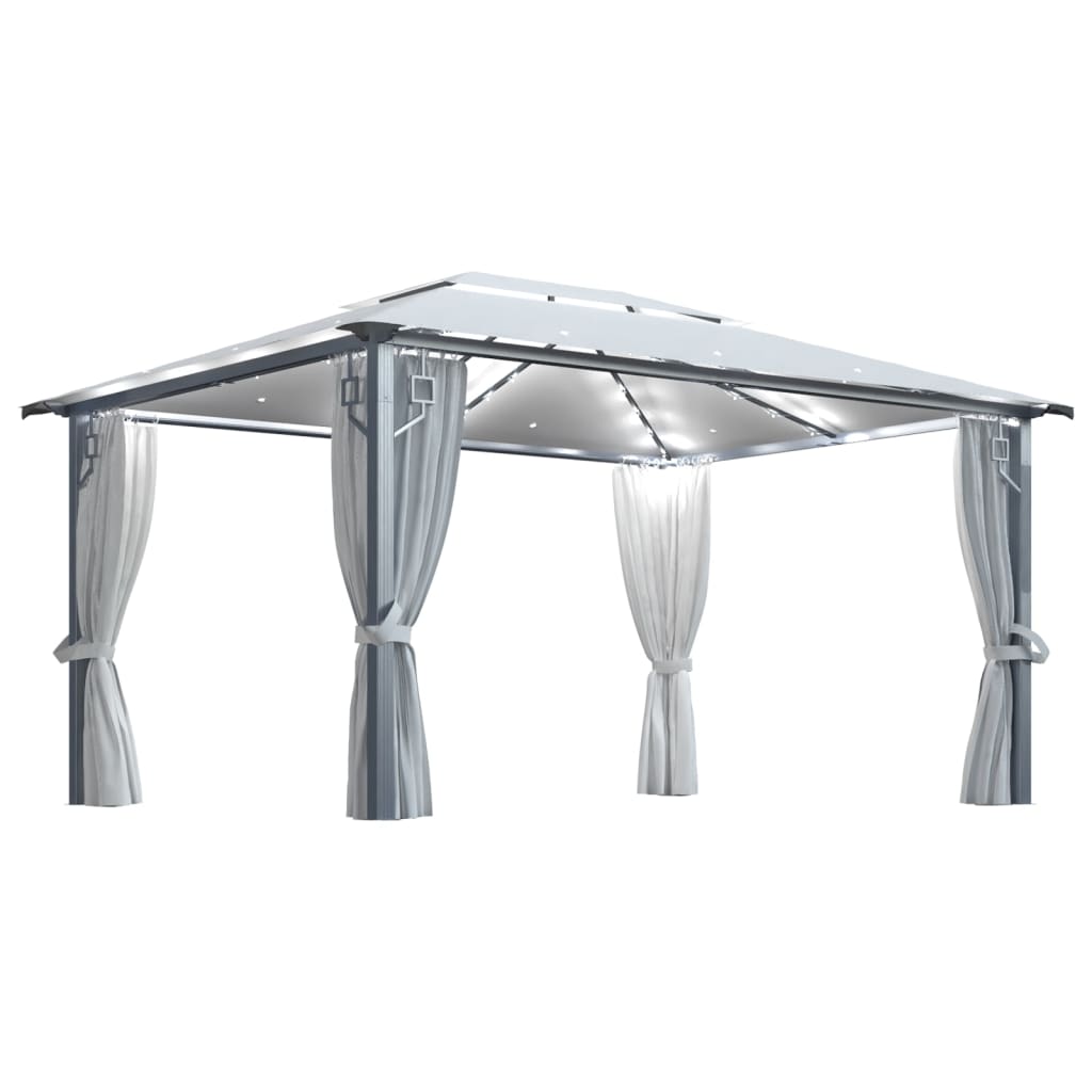 3070335 vidaXL Gazebo with Curtain&LED String Lights 4x3 m Cream Aluminium (48044+315536)