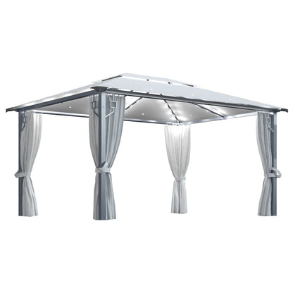 3070335 vidaXL Gazebo with Curtain&LED String Lights 4x3 m Cream Aluminium (48044+315536)