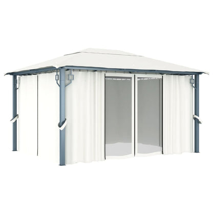 3070335 vidaXL Gazebo with Curtain&LED String Lights 4x3 m Cream Aluminium (48044+315536)