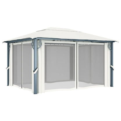 3070335 vidaXL Gazebo with Curtain&LED String Lights 4x3 m Cream Aluminium (48044+315536)