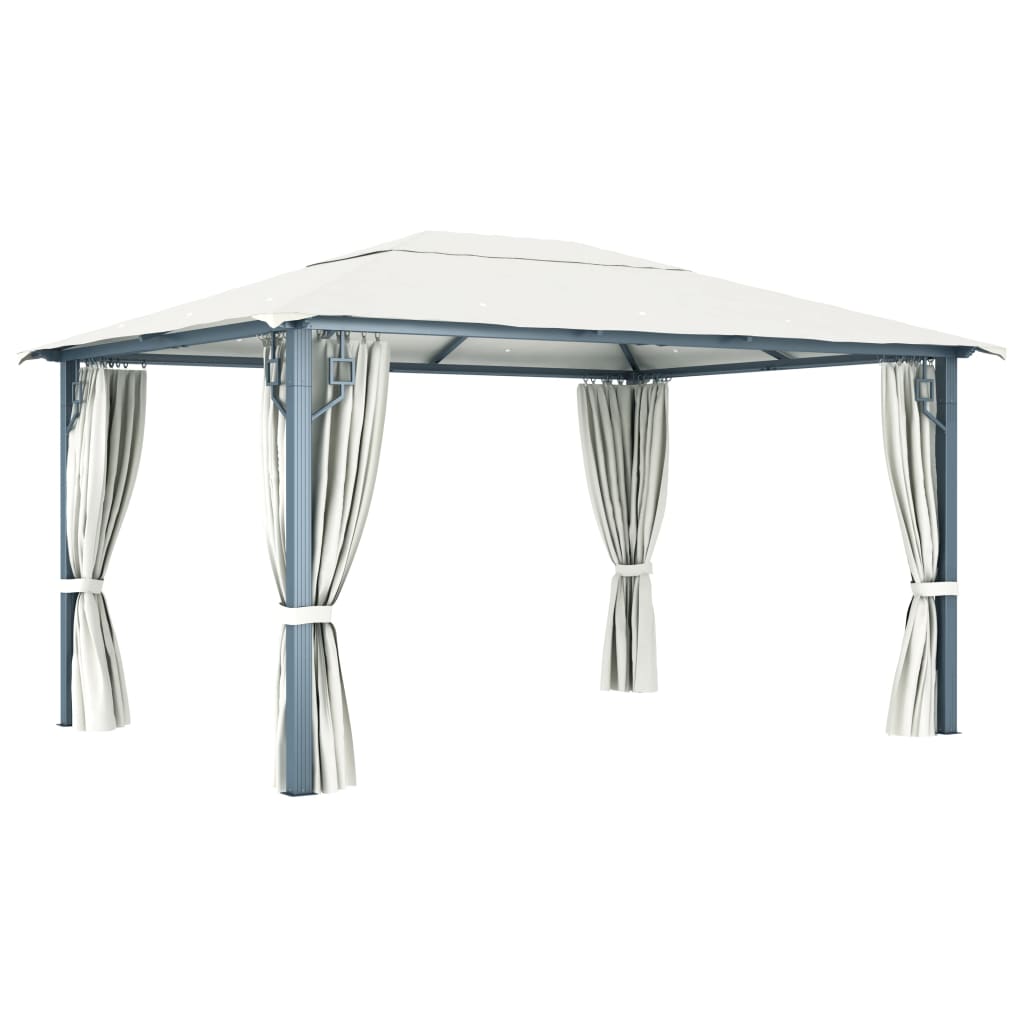 vidaXL Gazebo with Curtain&LED String Lights 4x3 m Cream Aluminium