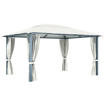 vidaXL Gazebo with Curtain&LED String Lights 4x3 m Cream Aluminium
