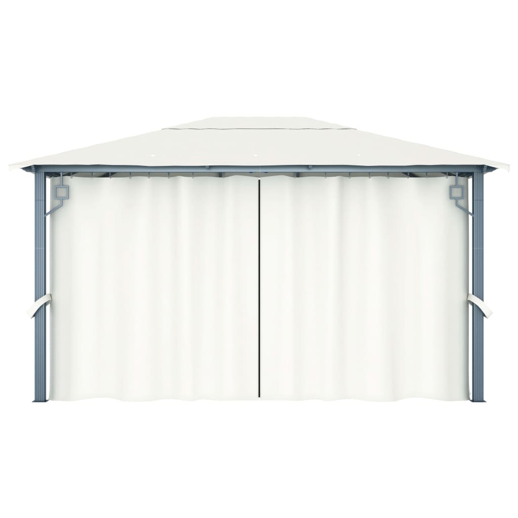 vidaXL Gazebo with Curtain&LED String Lights 4x3 m Cream Aluminium