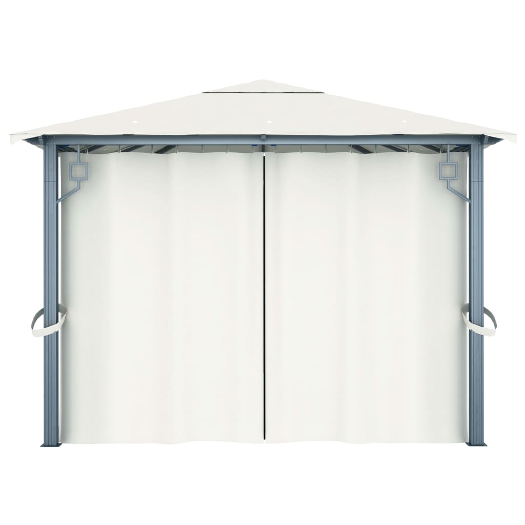 vidaXL Gazebo with Curtain&LED String Lights 4x3 m Cream Aluminium