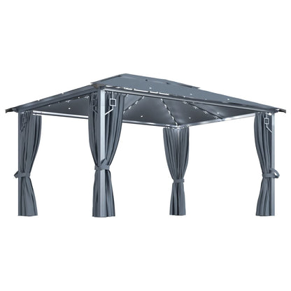 3070336 vidaXL Gazebo with Curtain&LED String Lights 4x3 m Anthracite Aluminium (48045+315536)