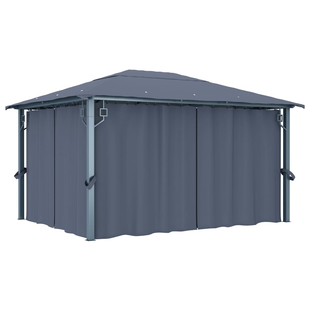 3070336 vidaXL Gazebo with Curtain&LED String Lights 4x3 m Anthracite Aluminium (48045+315536)