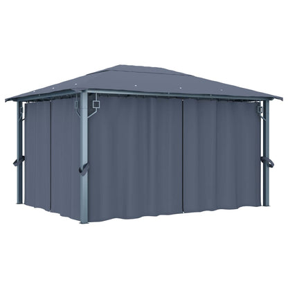 3070336 vidaXL Gazebo with Curtain&LED String Lights 4x3 m Anthracite Aluminium (48045+315536)