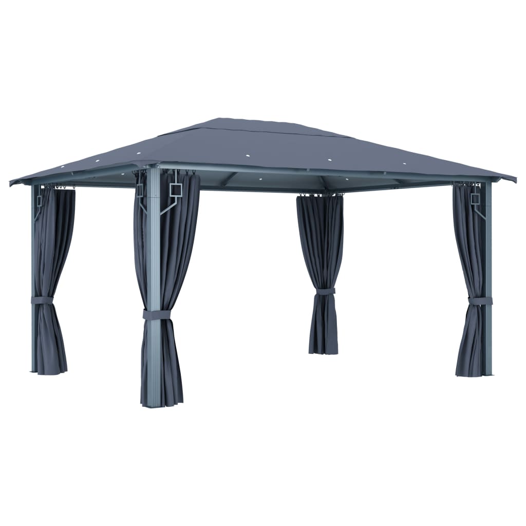 3070336 vidaXL Gazebo with Curtain&LED String Lights 4x3 m Anthracite Aluminium (48045+315536)