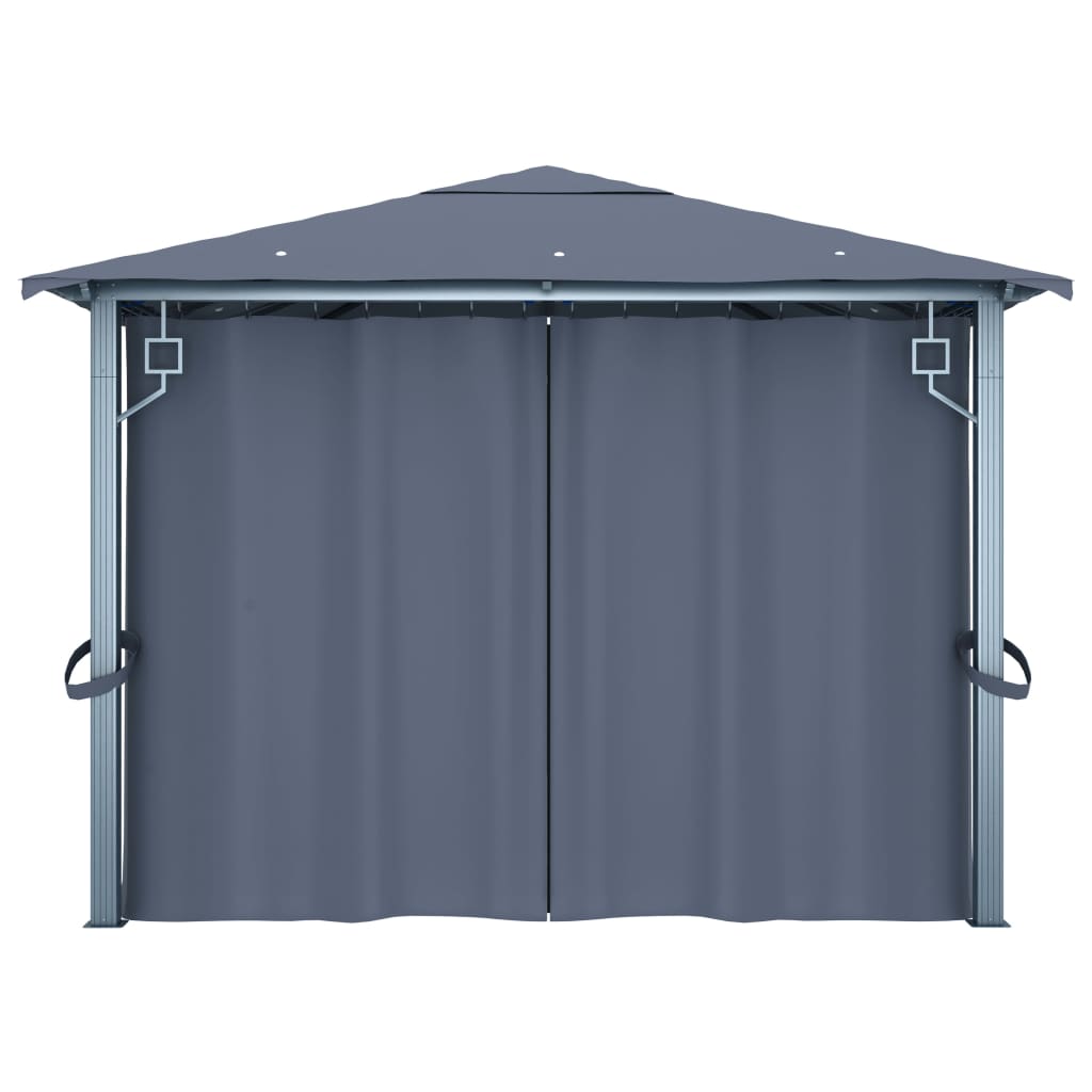 3070336 vidaXL Gazebo with Curtain&LED String Lights 4x3 m Anthracite Aluminium (48045+315536)