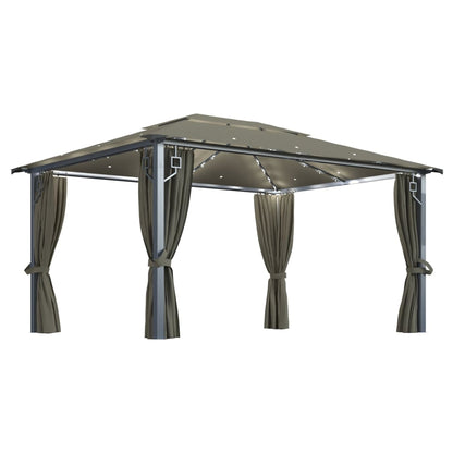 3070337 vidaXL Gazebo with Curtain&LED String Lights 4x3 m Taupe Aluminium (313894+315536)