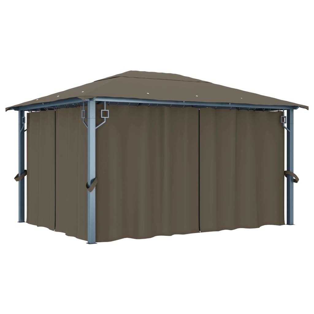 3070337 vidaXL Gazebo with Curtain&LED String Lights 4x3 m Taupe Aluminium (313894+315536)