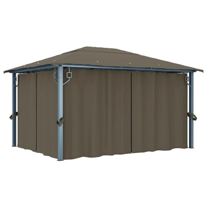 3070337 vidaXL Gazebo with Curtain&LED String Lights 4x3 m Taupe Aluminium (313894+315536)