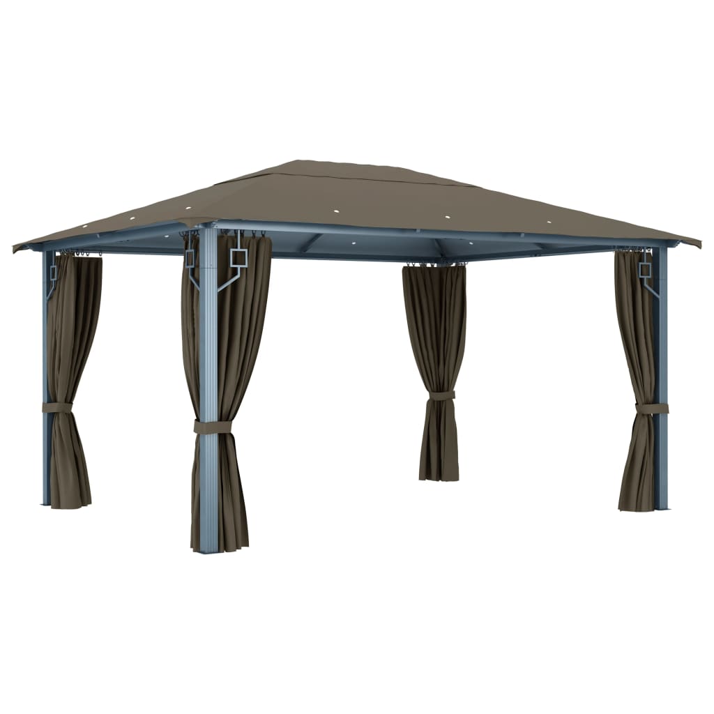 vidaXL Gazebo with Curtain&LED String Lights 4x3 m Taupe Aluminium