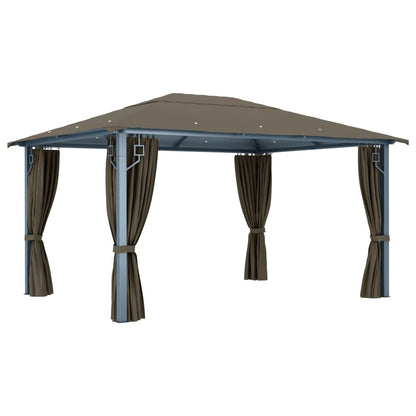 vidaXL Gazebo with Curtain&LED String Lights 4x3 m Taupe Aluminium
