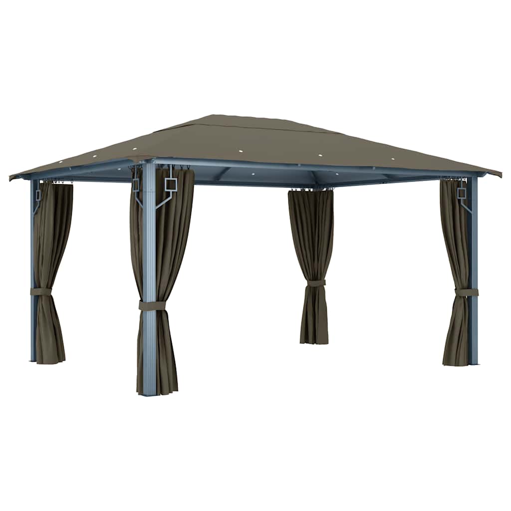 vidaXL Gazebo with Curtain&LED String Lights 4x3 m Taupe Aluminium