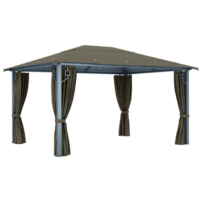 vidaXL Gazebo with Curtain&LED String Lights 4x3 m Taupe Aluminium