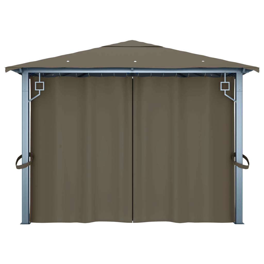vidaXL Gazebo with Curtain&LED String Lights 4x3 m Taupe Aluminium